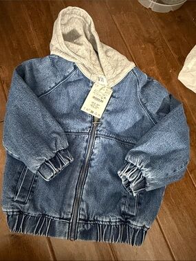Zara Blue Denim Jacket with Gray Hood